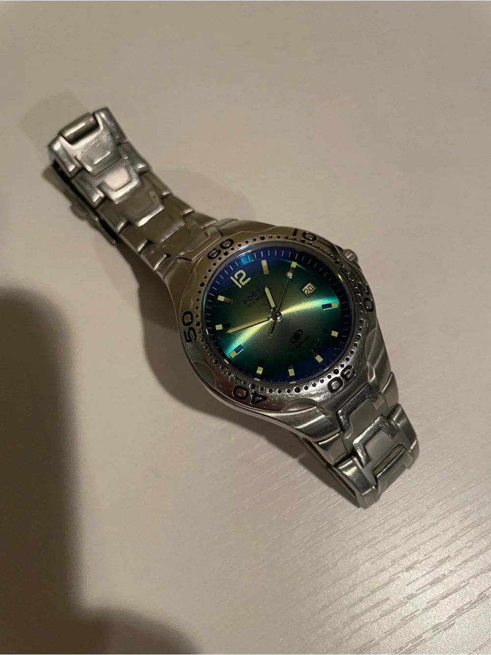 Fossil Iridescent Blue Dial Stainless Steel Watch